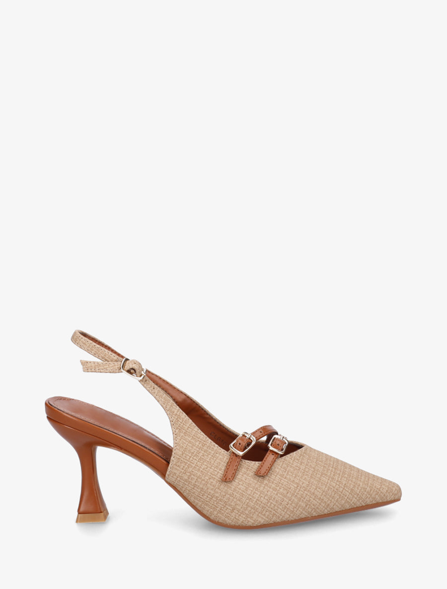 Escarpins en simili texturé à talon - Beige foncé - 1