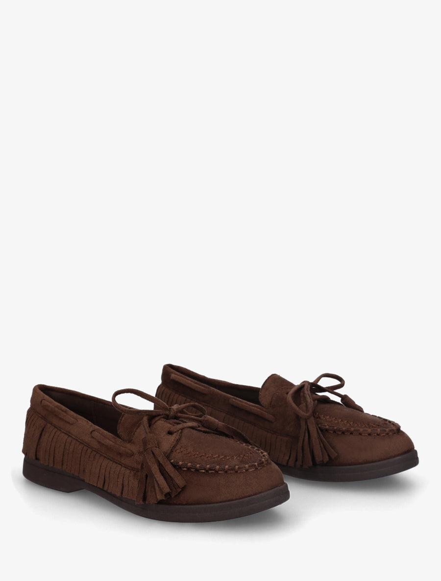Mocassins en suédine à franges - Marron - 4