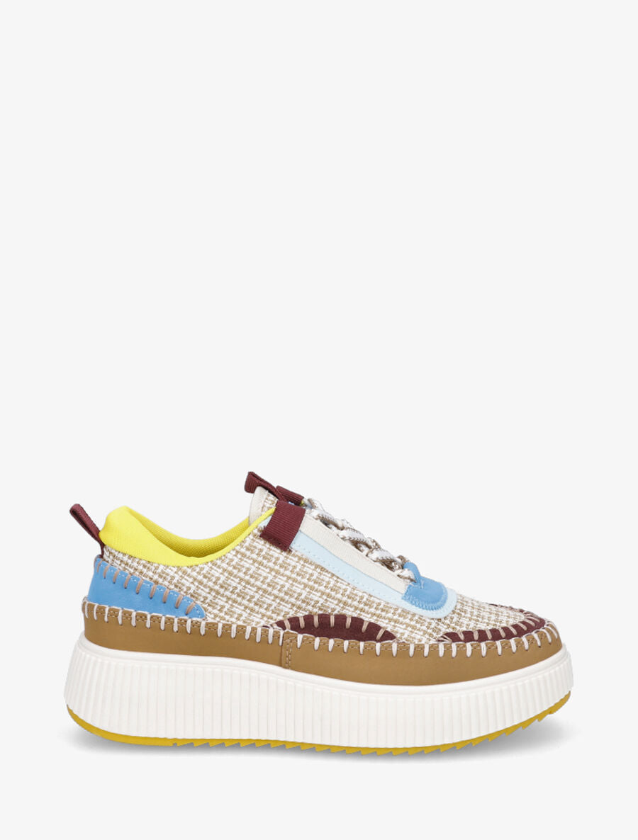 Sneakers à tissu et plaforme strié - Camel - 1