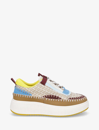 Sneakers à tissu et plaforme strié - Camel - 1