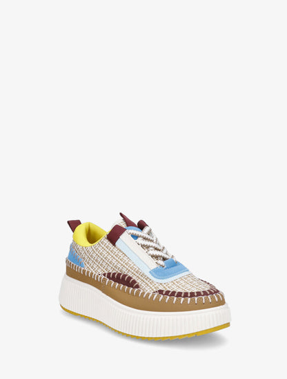 Sneakers à tissu et plaforme strié - Camel - 2