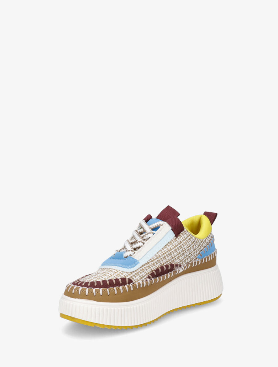 Sneakers à tissu et plaforme strié - Camel - 3