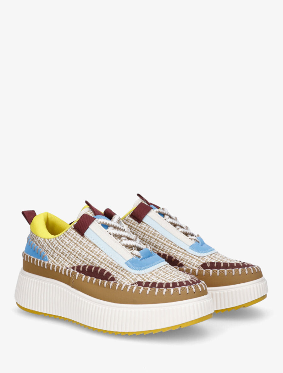 Sneakers à tissu et plaforme strié - Camel - 4