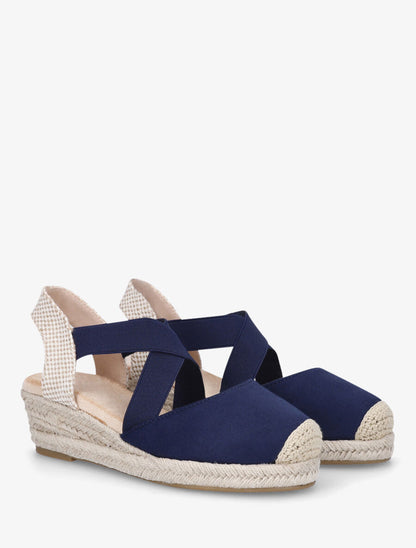 Espadrilles compensées élastiquées en suédine - Marine - 4