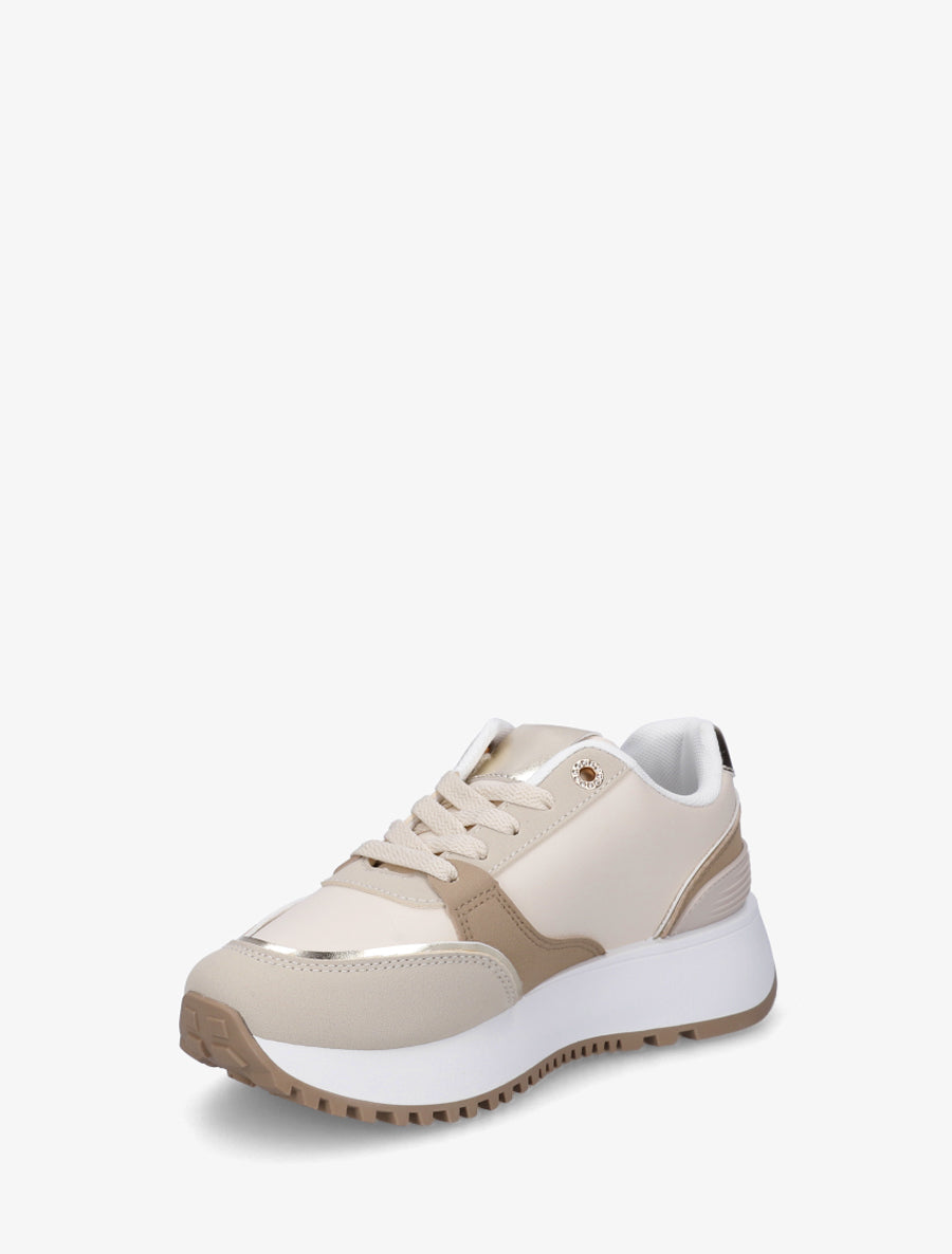 Sneakers à zip décoratif et bandes dépareillés - Beige - 3