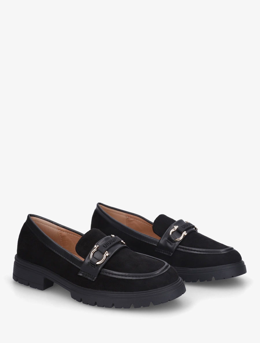 Mocassins en suédine à boucle décorative - Noir - 4