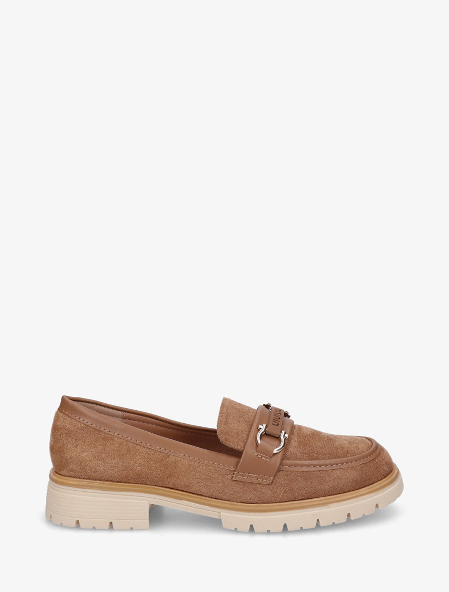 Mocassins en suédine à boucle décorative - Camel - 1