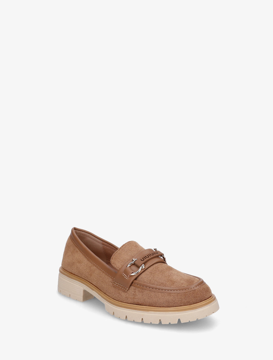 Mocassins en suédine à boucle décorative - Camel - 2