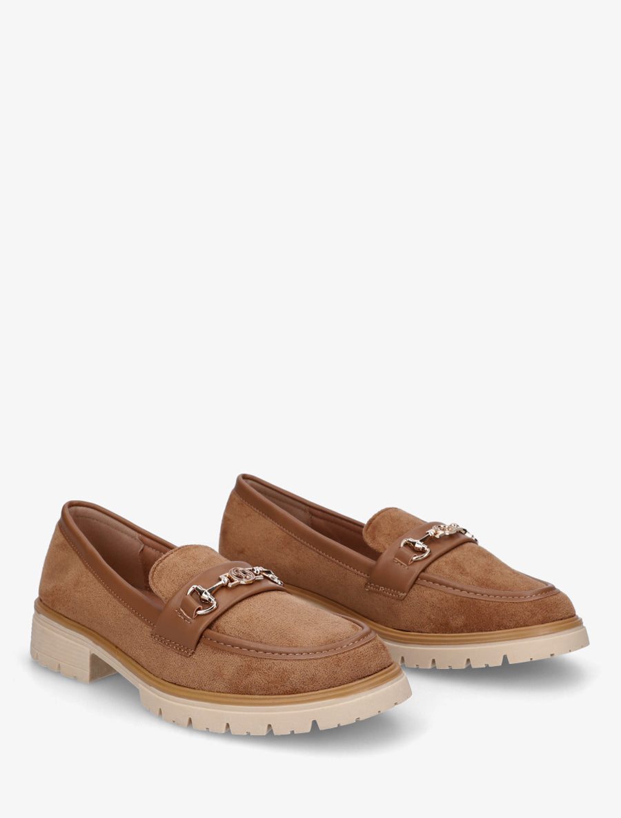 Mocassins en suédine à boucle fantaisie - Camel - 4