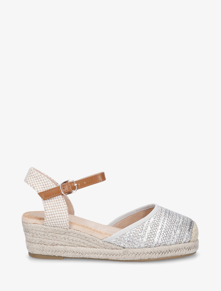 Sandales compensées à contrefort à motif damier - Argent - 1