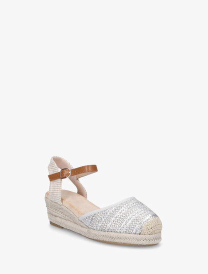 Sandales compensées à contrefort à motif damier - Argent - 2