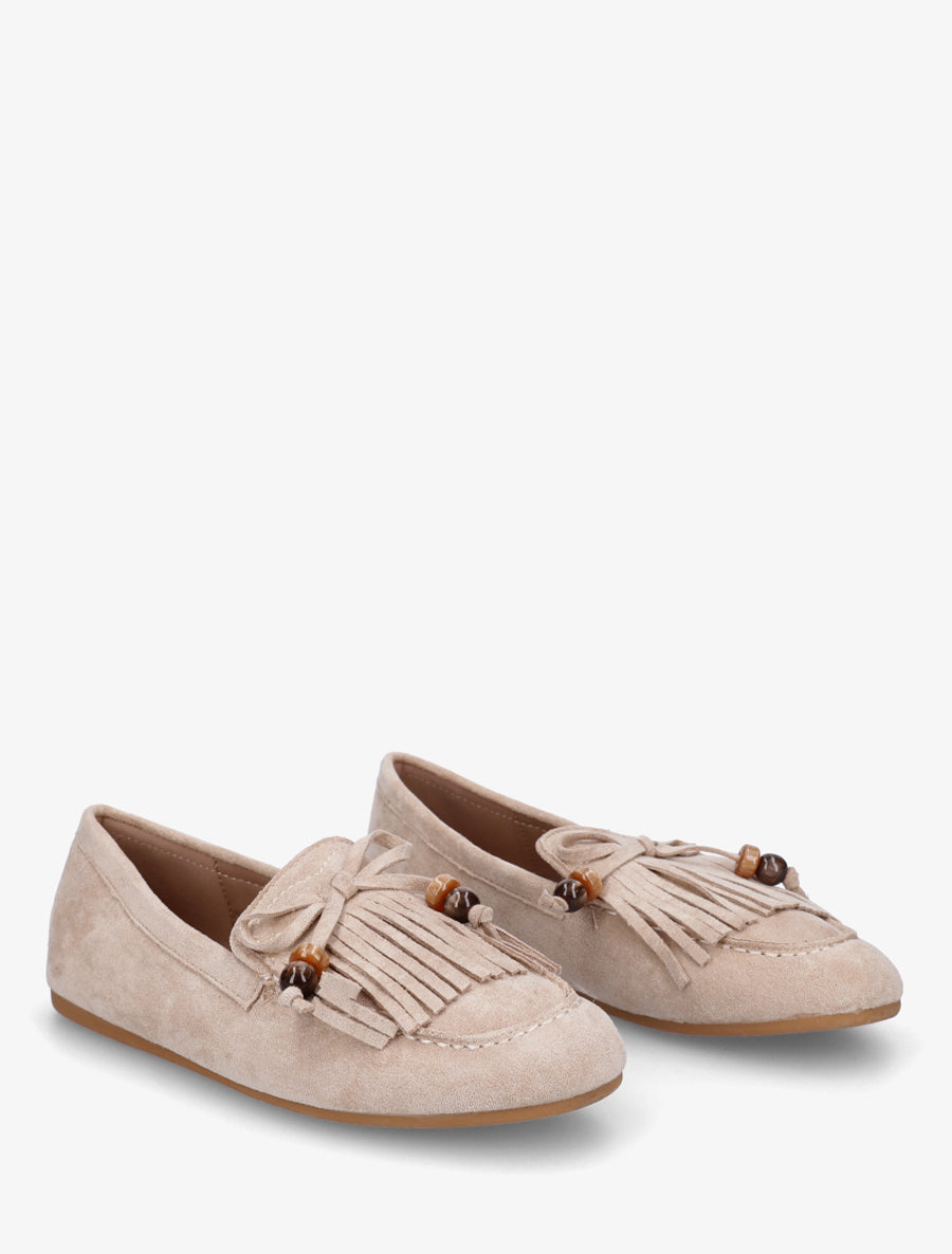 Mocassins en suédine à franges et perles - Beige - 4