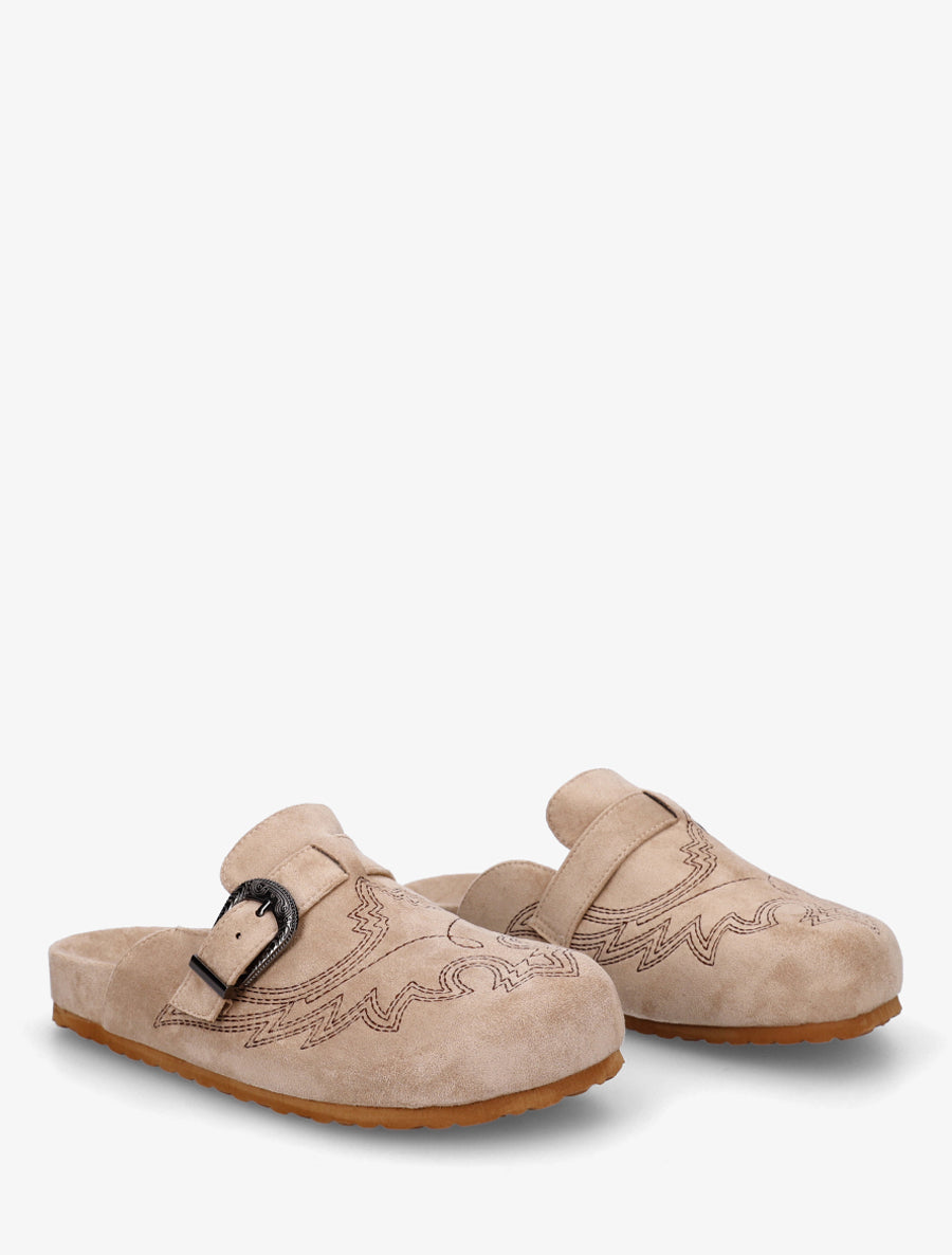 Mules à sangle en suédine - Taupe - 4