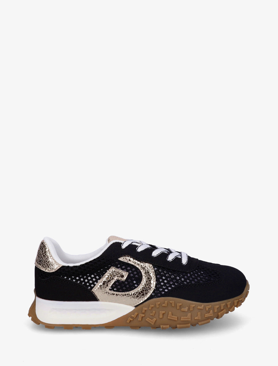 Baskets en suédine et maille ajourée - Noir - 1