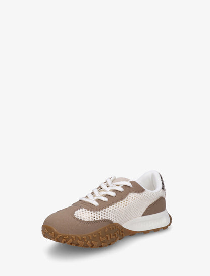 Baskets en suédine et maille ajourée - Taupe - 3