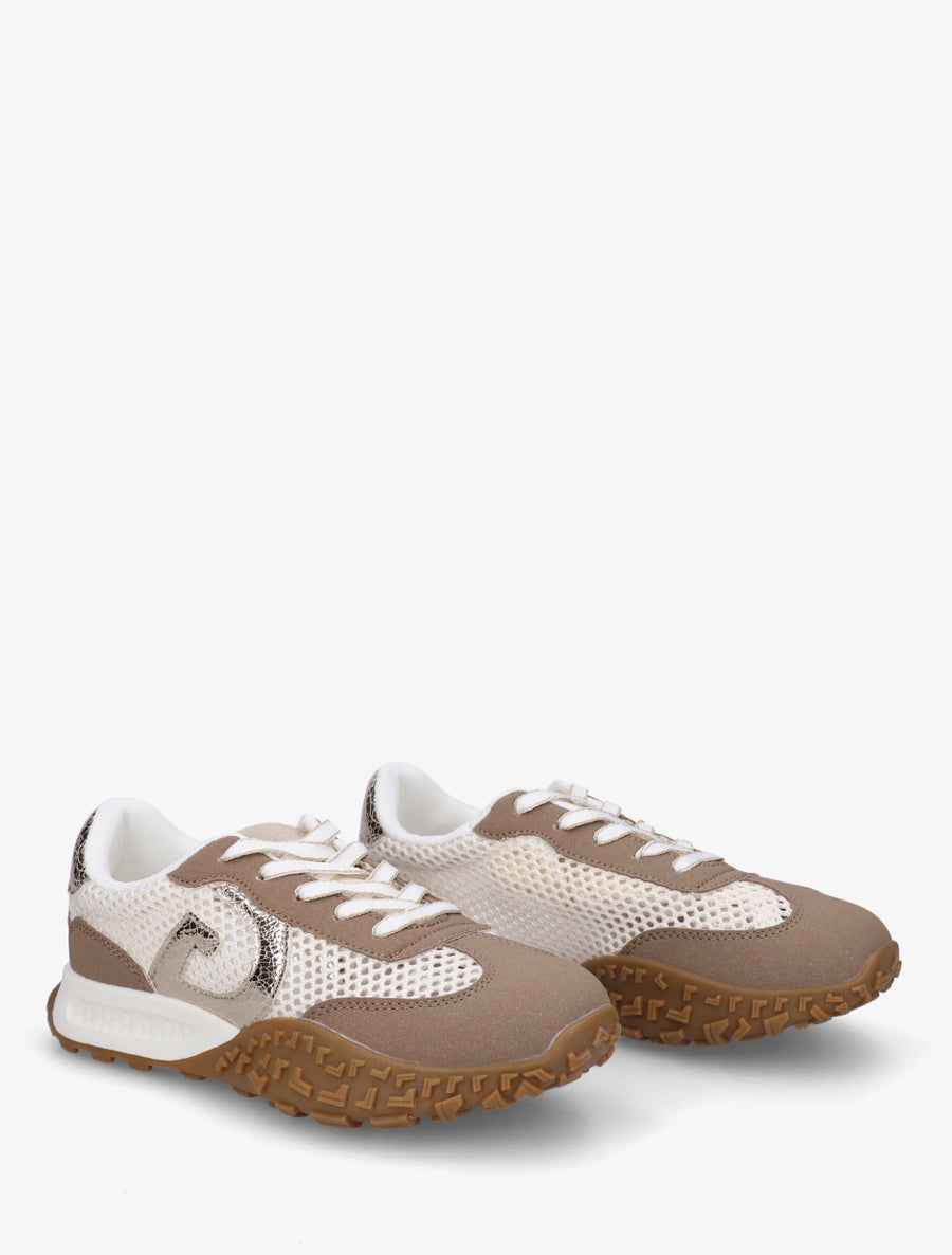 Baskets en suédine et maille ajourée - Taupe - 4