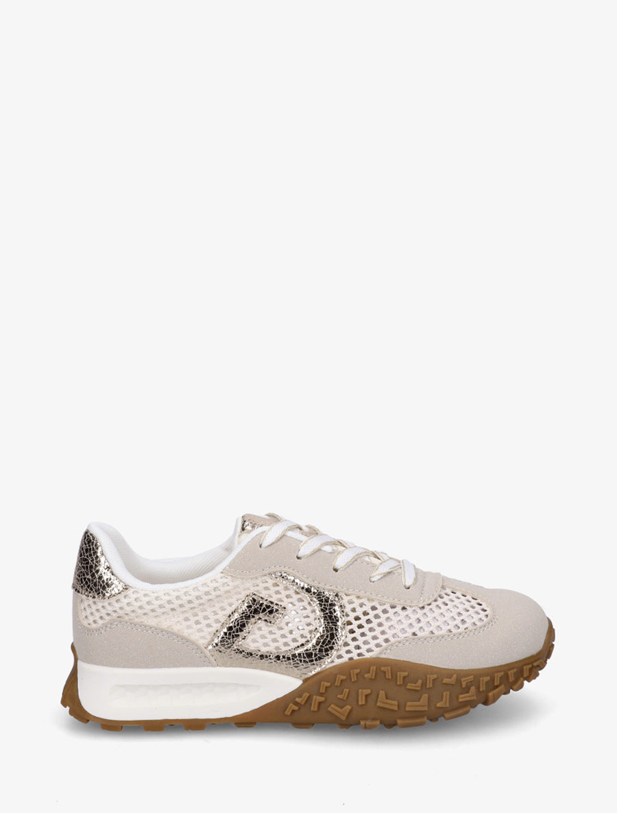 Baskets en suédine et maille ajourée - Beige - 1