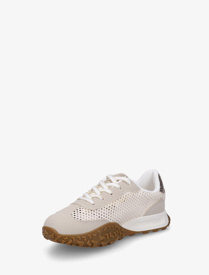 Baskets en suédine et maille ajourée - Beige - 3