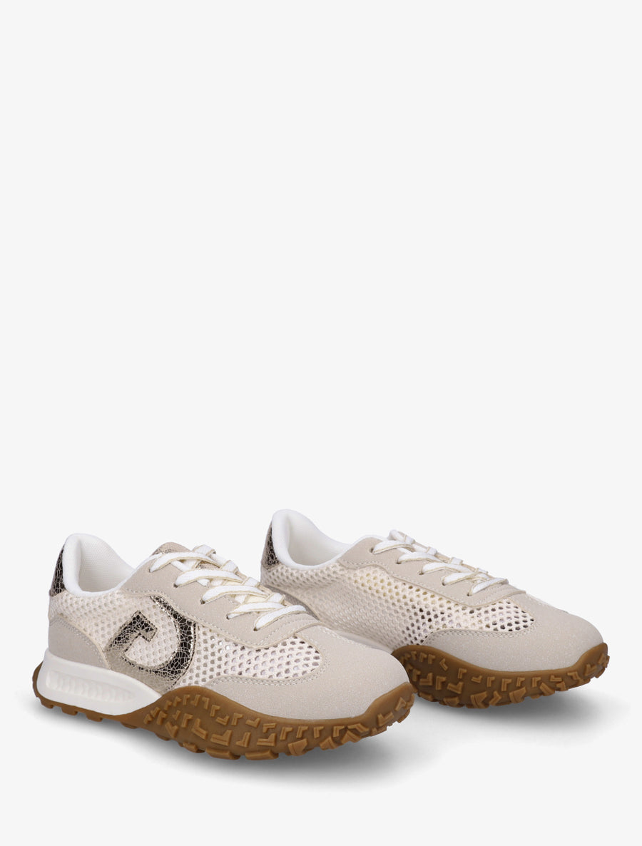 Baskets en suédine et maille ajourée - Beige - 4