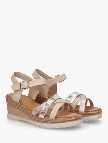 Sandales compensées brides croisées - Beige - 4