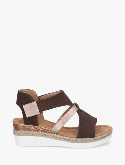 Sandales à scratch et talon compensé - Marron - 1