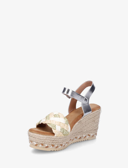 Sandales compensées à semelle raphia et brides tressées - Kaki - 3