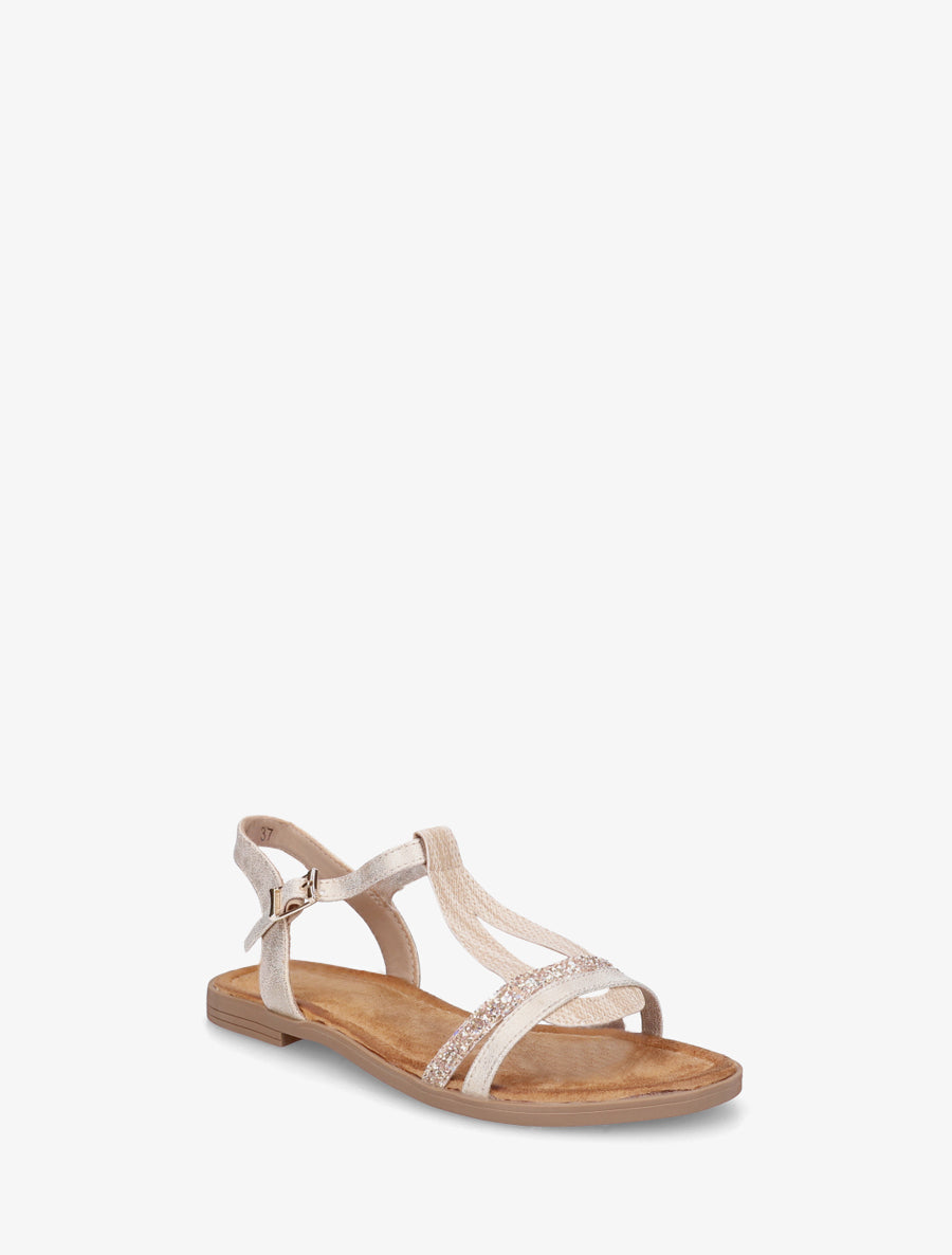 Nu-pieds à bride en T pailletée - Beige - 2