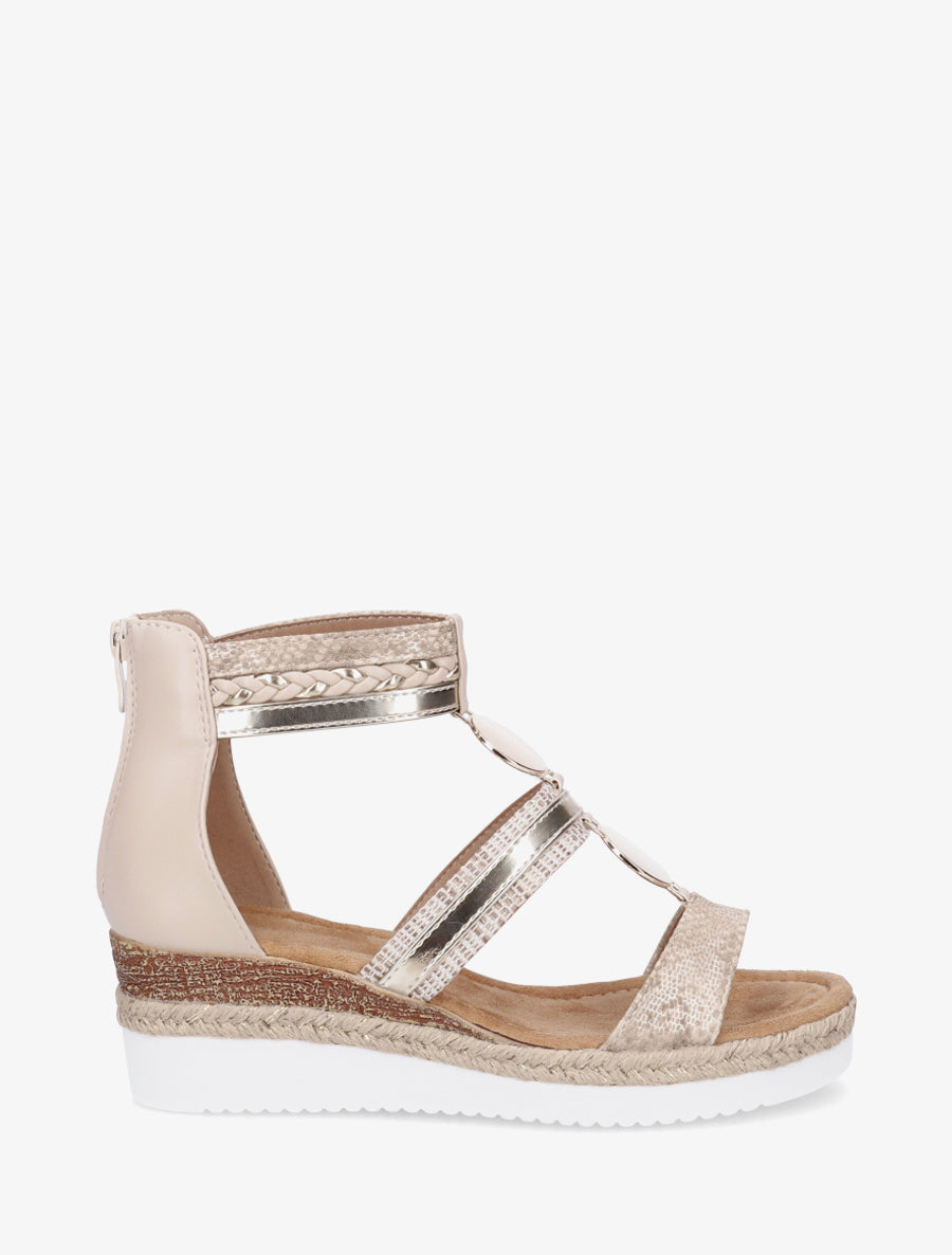 Sandales compensées à brides dépareillées - Beige - 1