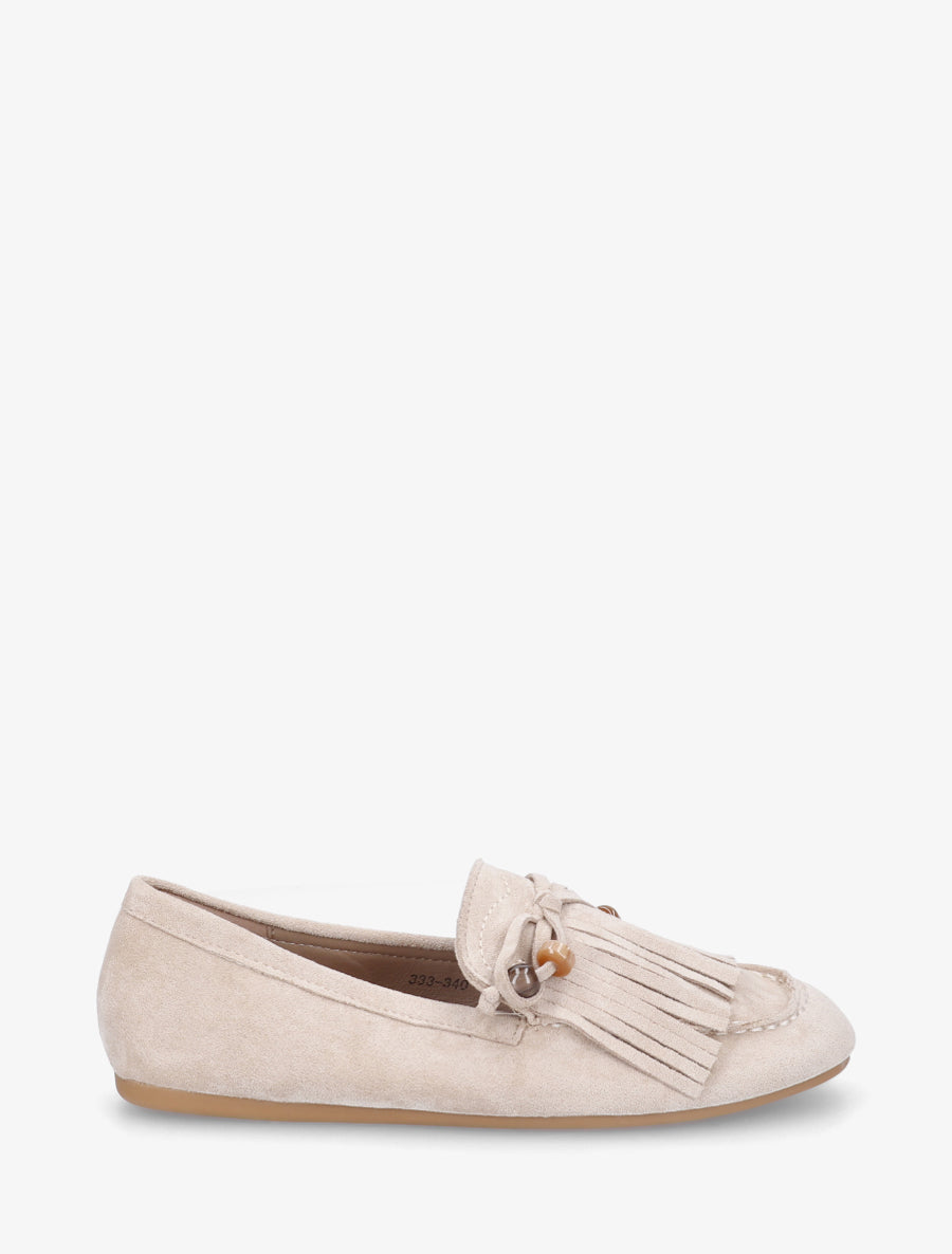 Mocassins frangés en suédine - Beige - 1