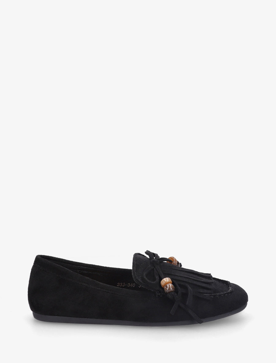 Mocassins frangés en suédine - Noir - 1