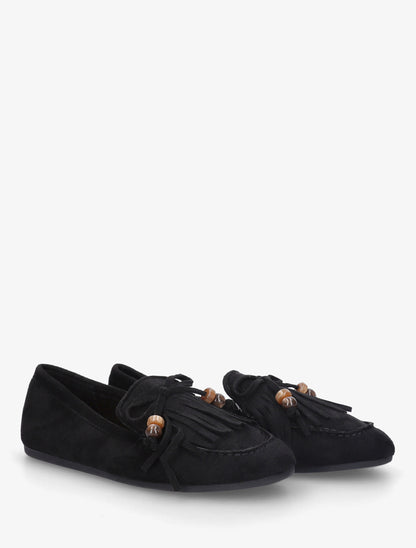 Mocassins frangés en suédine - Noir - 4