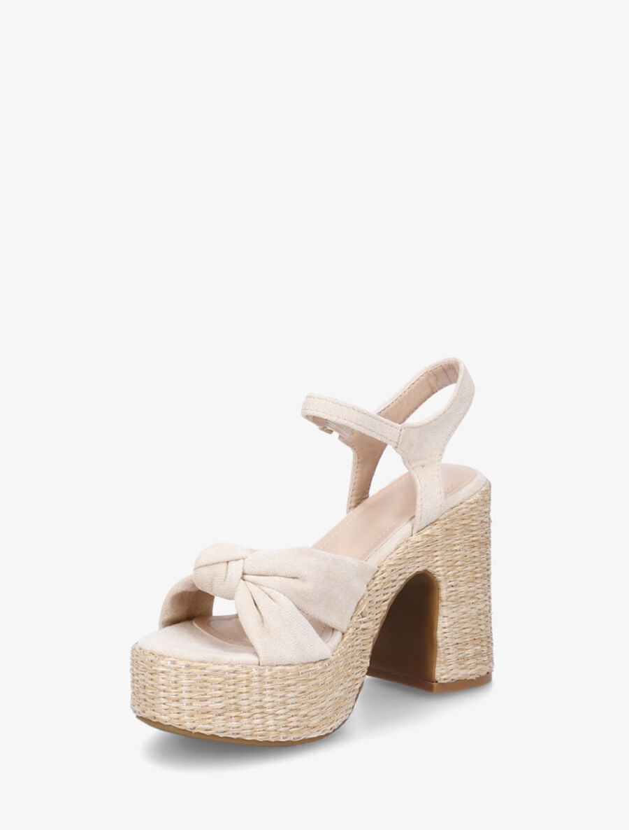 Sandales à plateforme brides croisées en suédine - Beige - 3