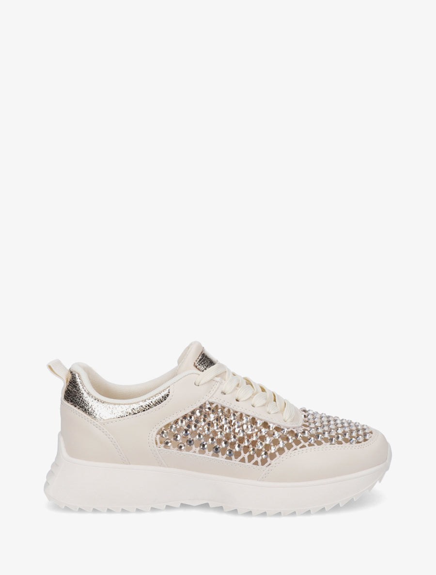 Sneakers ajourées à strass - Beige - 1