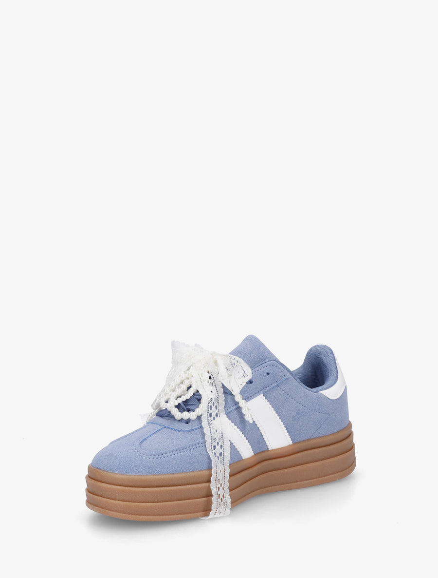 Sneakers effet nubuck à lacets stylisés - Bleu - 3