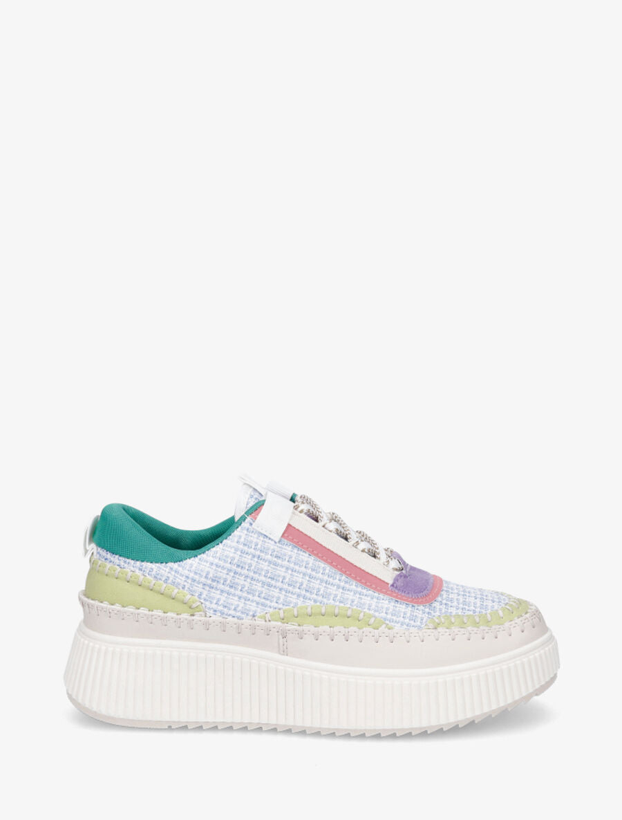 Sneakers à tissu et plaforme strié - Bleu - 1