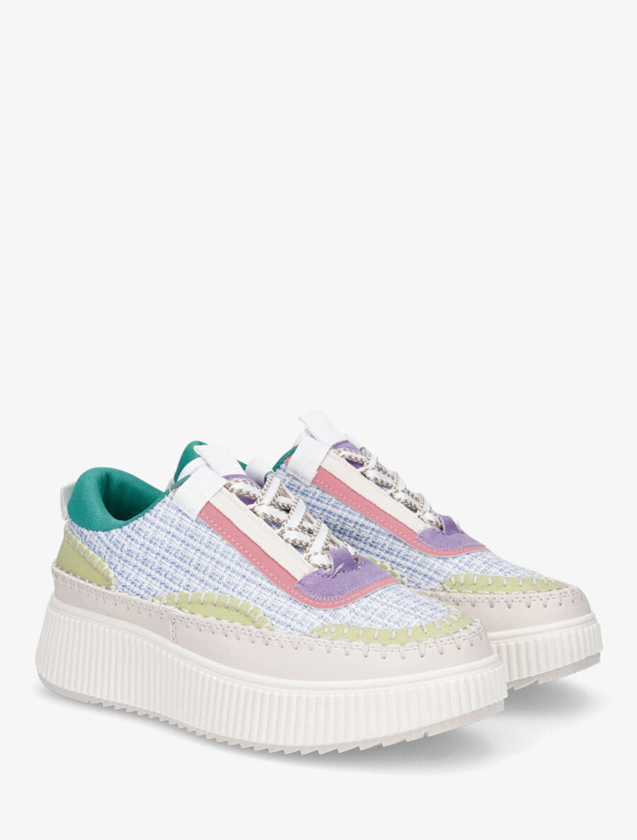 Sneakers à tissu et plaforme strié - Bleu - 4