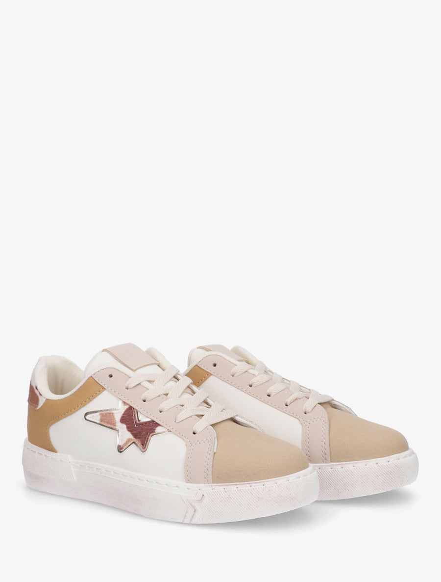 Sneakers en simili à motif étoile - Beige - 4