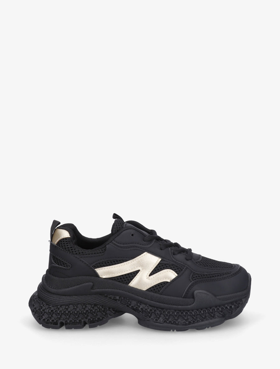 Baskets bi-matière à semelle texturée - Noir - 1