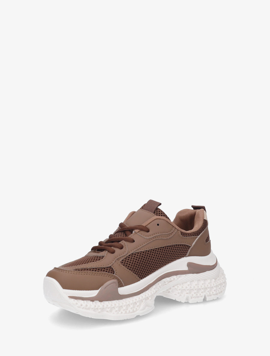 Baskets bi-matière à semelle texturée - Marron - 3