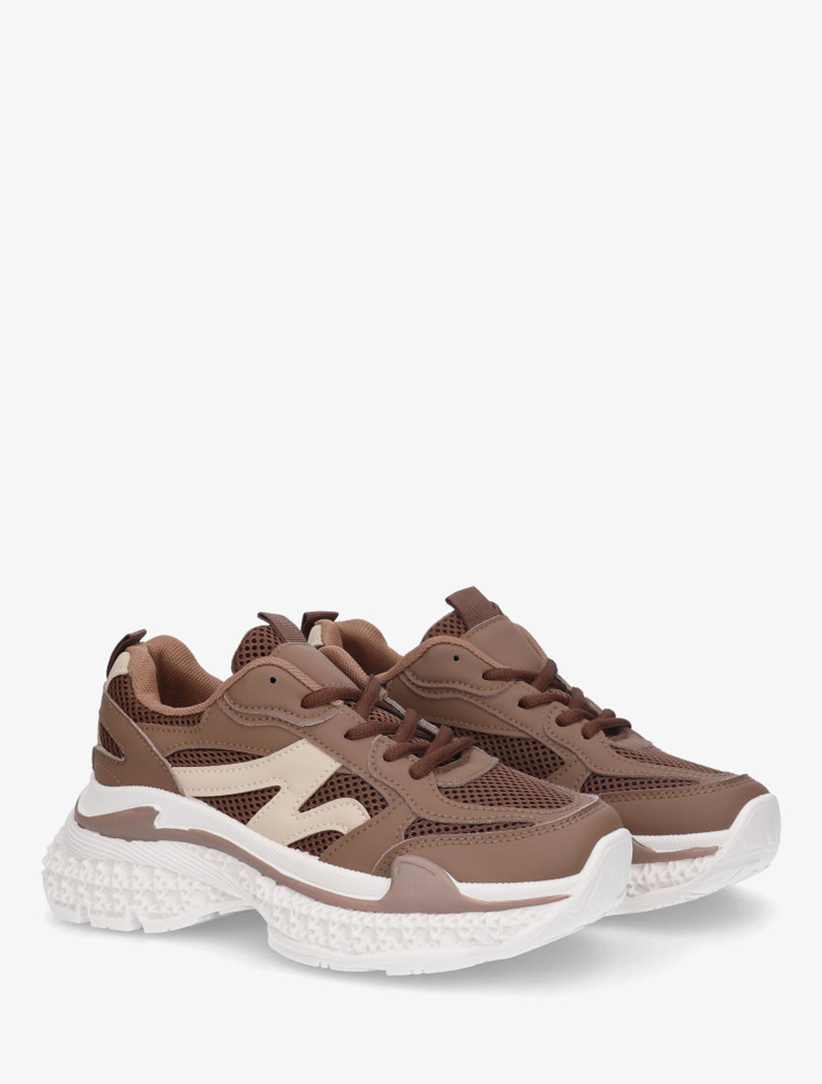 Baskets bi-matière à semelle texturée - Marron - 4