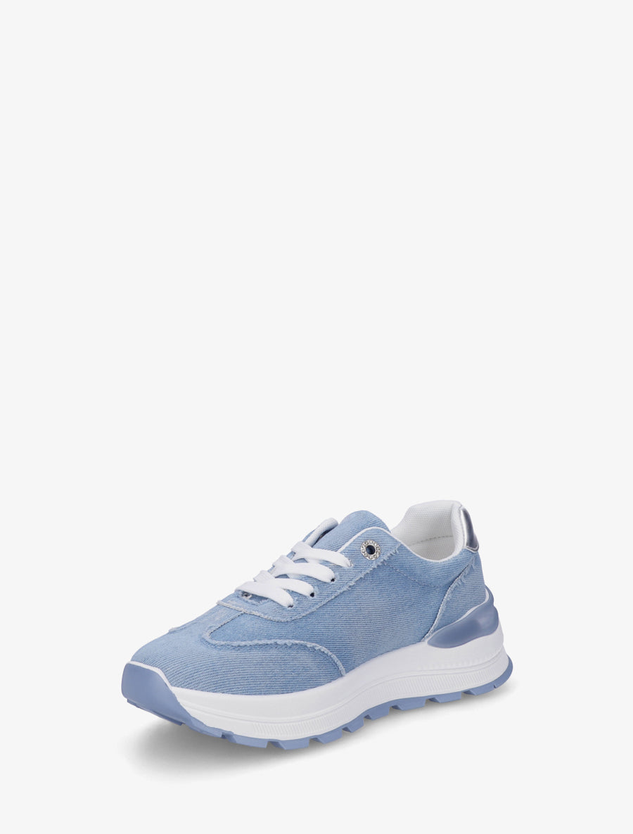 Sneakers en jean à bande et contrefort contrastant - Bleu ciel - 3