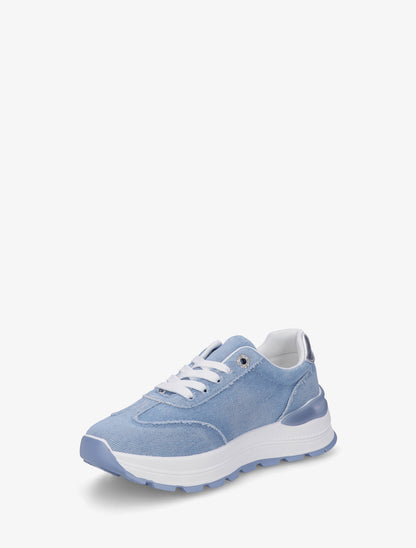 Sneakers en jean à bande et contrefort contrastant - Bleu ciel - 3