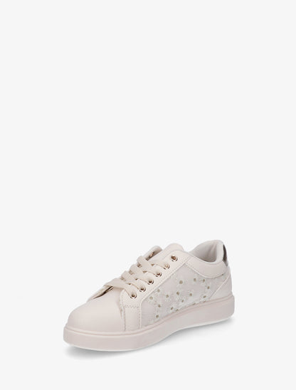 Baskets brodées à motif marguerite - Beige - 3