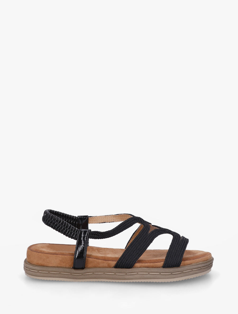 Sandales plates en cordelettes - Noir - 1