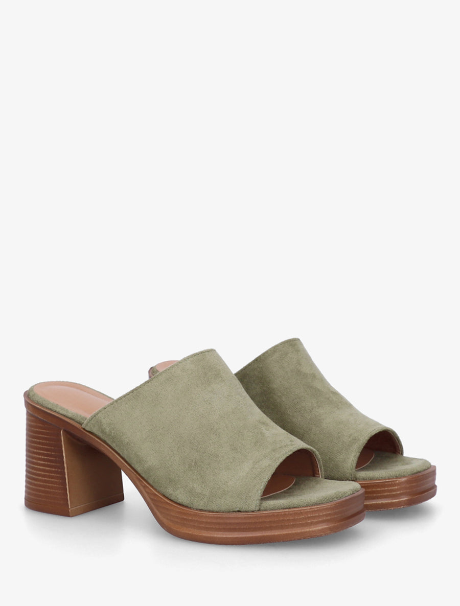 Mules en suédine à talon carré - Kaki - 4