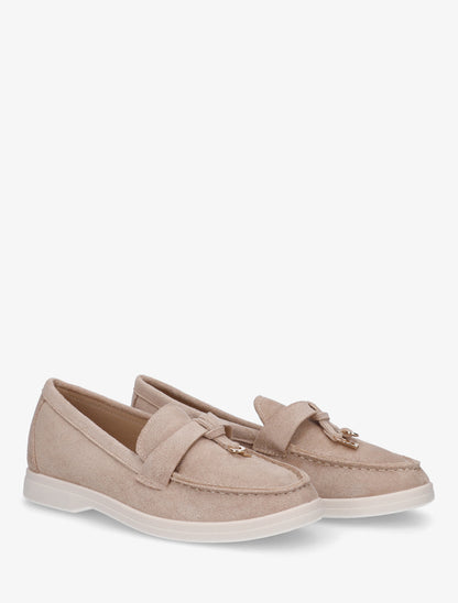 Mocassins en suédine à empiècement bijoux - Taupe - 4