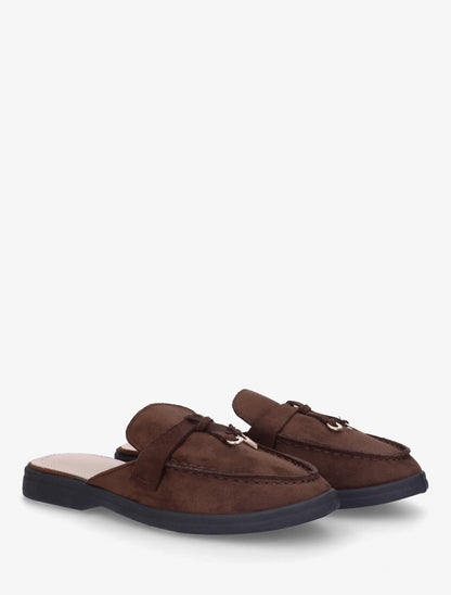 Claquettes à bout rond en suédine - Marron - 4