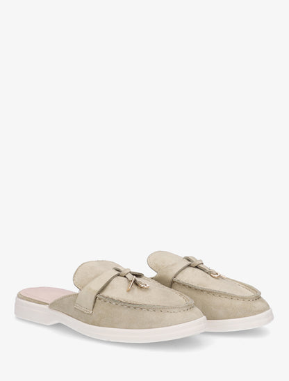 Claquettes à bout rond en suédine - Kaki clair - 4