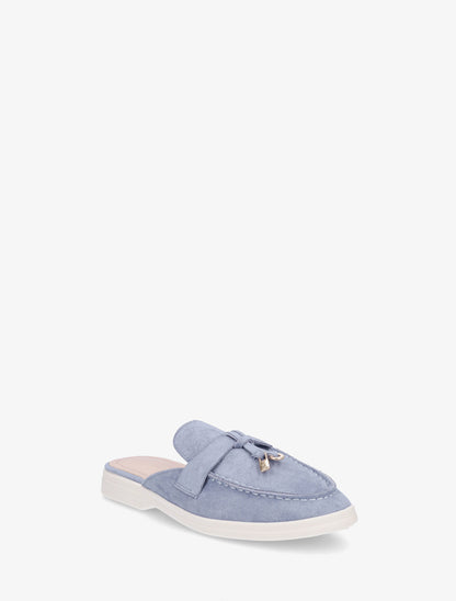 Claquettes à bout rond en suédine - Bleu - 2