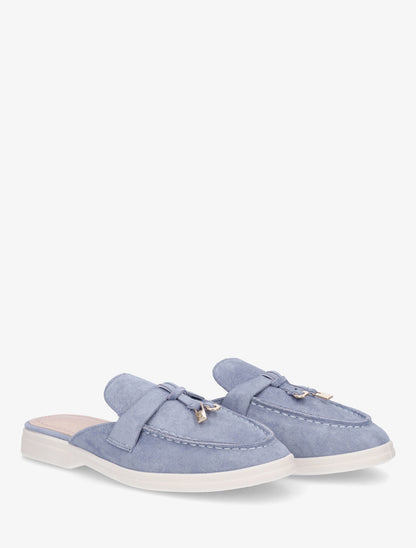 Claquettes à bout rond en suédine - Bleu - 4